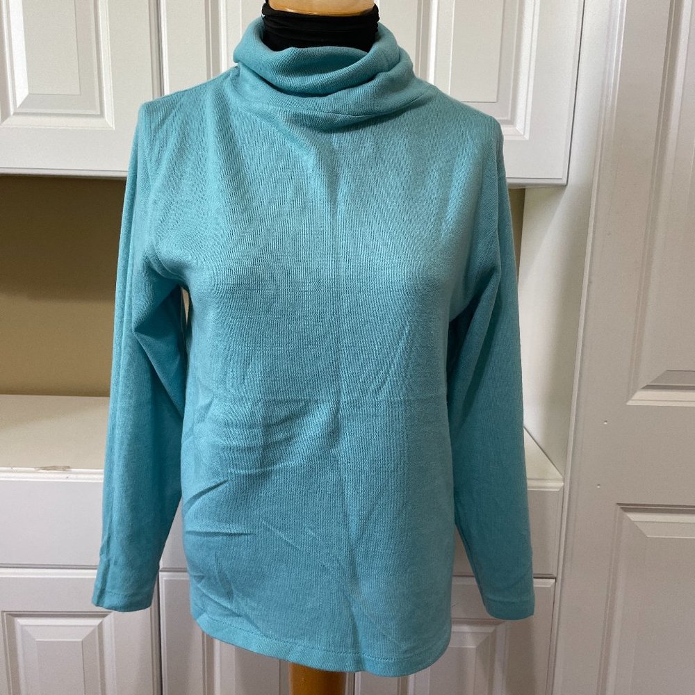 Joyce Sportswear Cowl Neck Knit Sweater L Turquois Pullover Top Long Sleeve